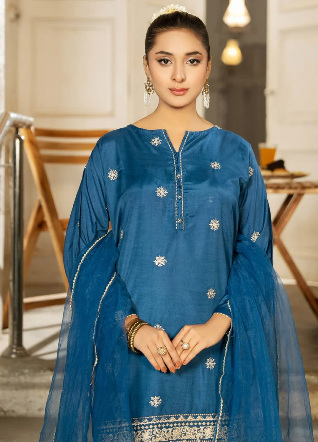Dhaga Women RTW Embroidered Rawsilk 3 Piece DHG26PCN Noor e neel - Eid Collection