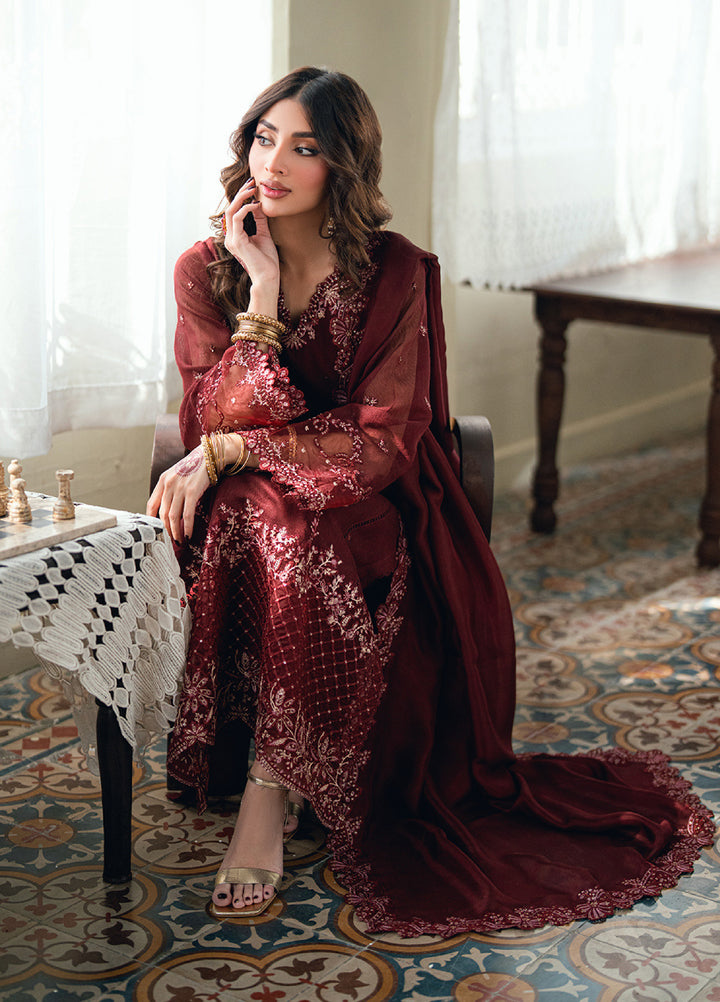 Eid Ensembles by Azure Unstitched Embroidered Khaddi Net 3 Piece Suit AZ26UEE ES-137 Hibiscus - Eid Collection