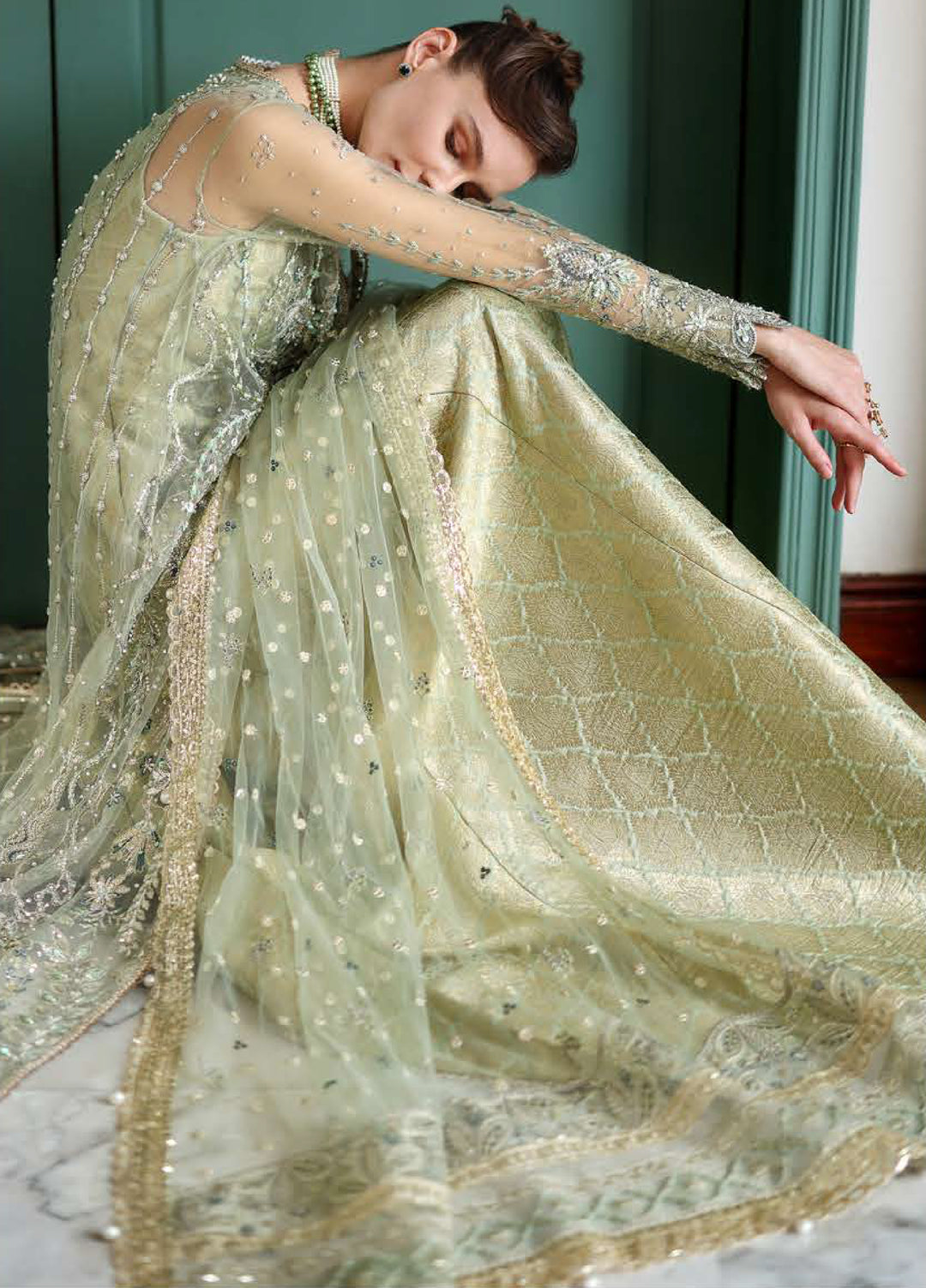 The Muse by Mushq Unstitched Net Embroidered Suits 3 Piece MU26TM Lenora - Wedding Collection