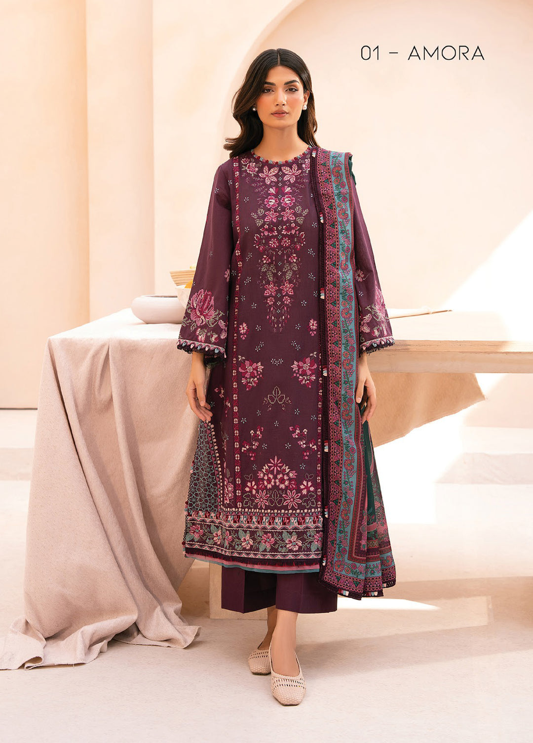 Rang e Khizaan by Xenia Unstitched Khaddar Embroidered Suits 3 Piece XE25SW D-01 AMORA - Winter Collection