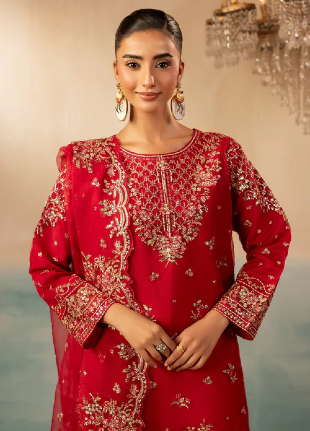 Signature by Diara Couture Pret Luxury Embroidered 3 Piece Raw Silk Jugnu-Df-44-Hot Pink - Formals Collection