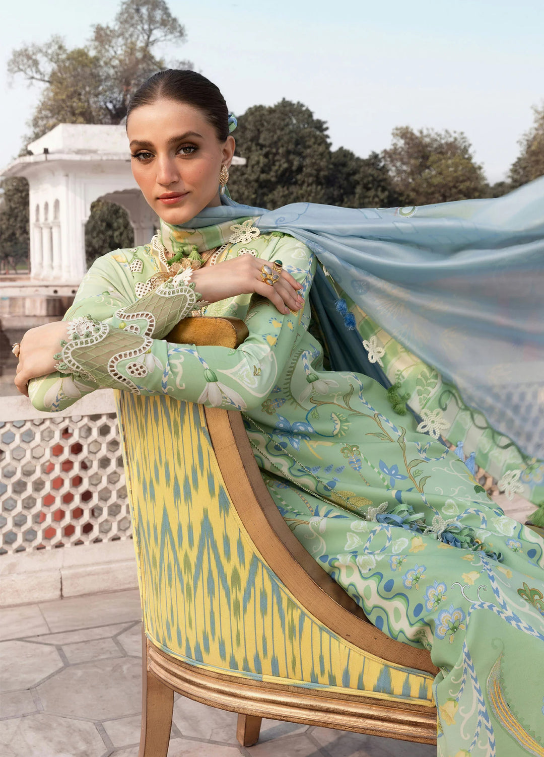 Flow by Crimson Unstitched Embroidered Lawn 3 Piece Suit CR26UFL D6 B-Apple Green - Festive Collection