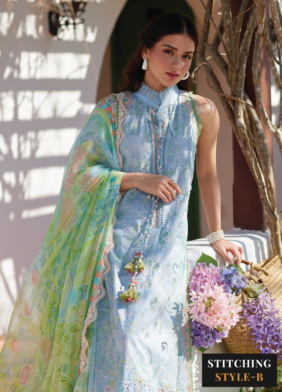 Farah Talib Aziz Unstitched Embroidered Lawn 3 Piece Suit FTA26UL FTA-10 SIENNA SKY BLUE - Summer