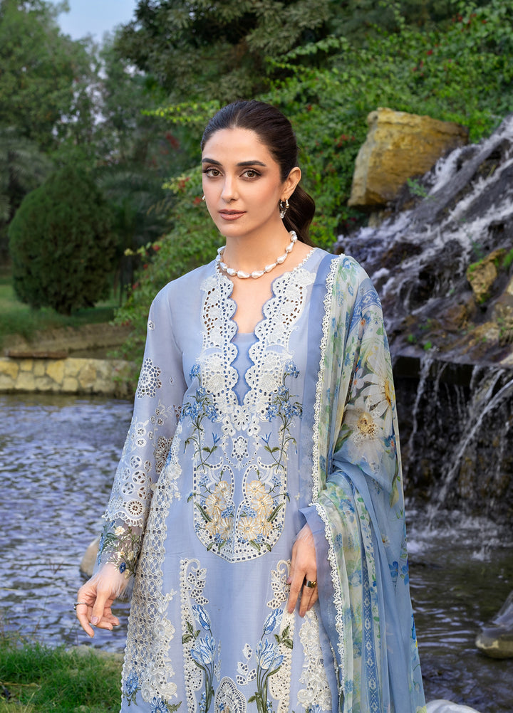 Elaf Premium Unstitched Embroidered Luxury Lawn 3 Piece Suit EL26UPL ELY-12 SKY BLISS - Summer Collection