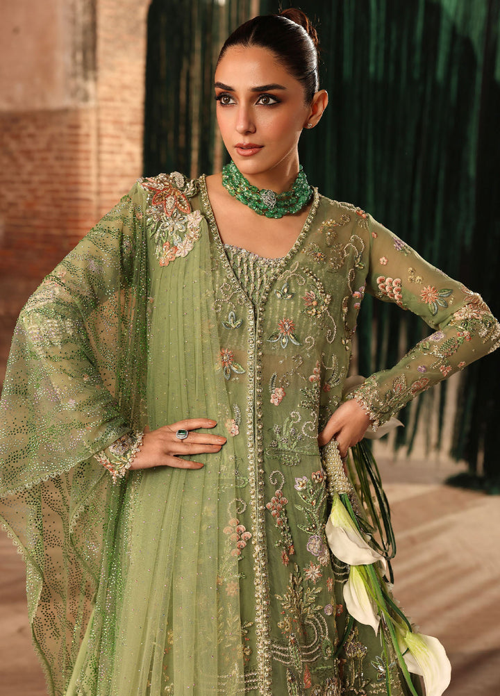 Crimson Unstitched Embroidered Poly Net 3 Piece Suit CR26UW D-5 Matwali Mint - Festive Collection