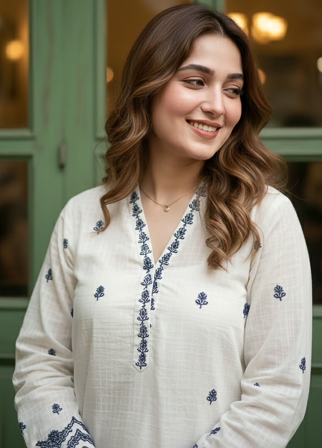 Lakhany Women Pret Embroidered Cambric Shirt White - Winter Collection