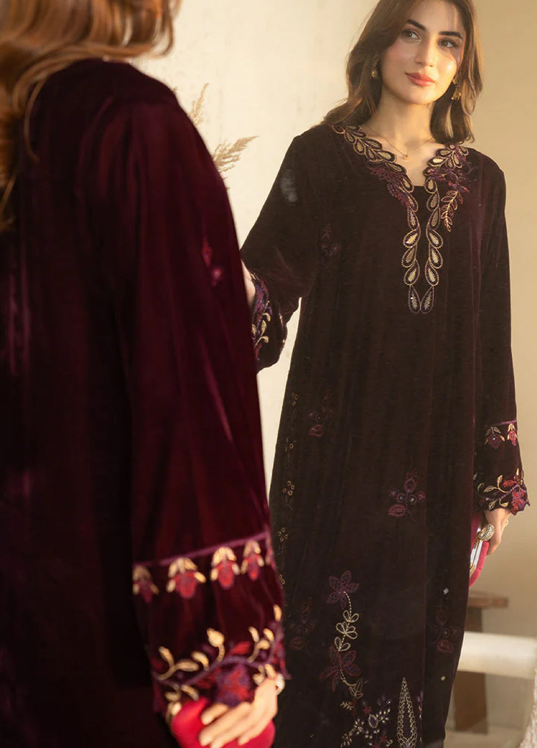 Winter Hues by Naayas Women Pret Embroidered Kaftaan Velvet Elysee - Winter Collection