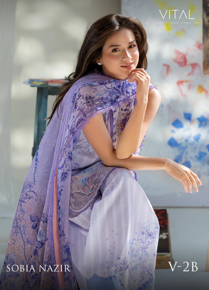 Vital by Sobia Nazir Unstitched Embroidered Lawn 3 Piece Suit SN26UVL 2B - Summer Collection