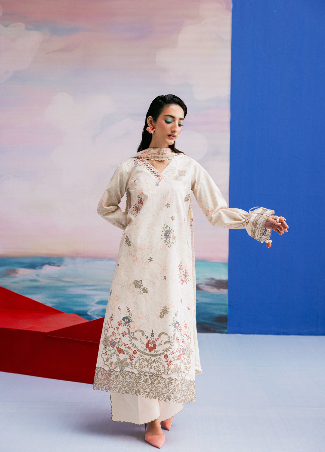 Zync by Florent Unstitched Embroidered Printkari Lawn 3 Piece Suit FL26UZP FZ-7B - Summer Collection