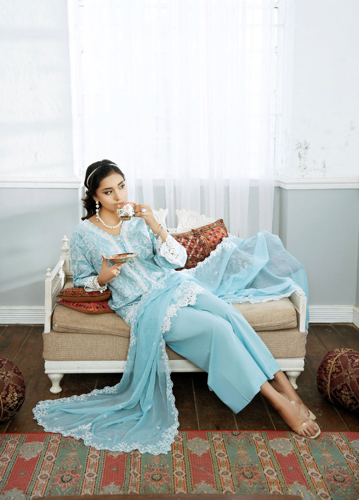 Dhaga Women RTW Embroidered Cotton 3 Piece DHG26PCN Opalite - Eid Collection