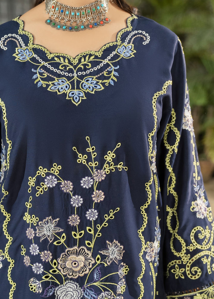 Dhaga Women RTW Embroidered Cotton 3 Piece DHG26PCN Royal azure - Eid Collection