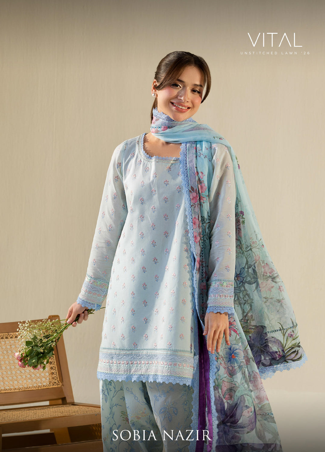 Vital by Sobia Nazir Unstitched Embroidered Lawn 3 Piece Suit SN26UVL 10B - Summer Collection