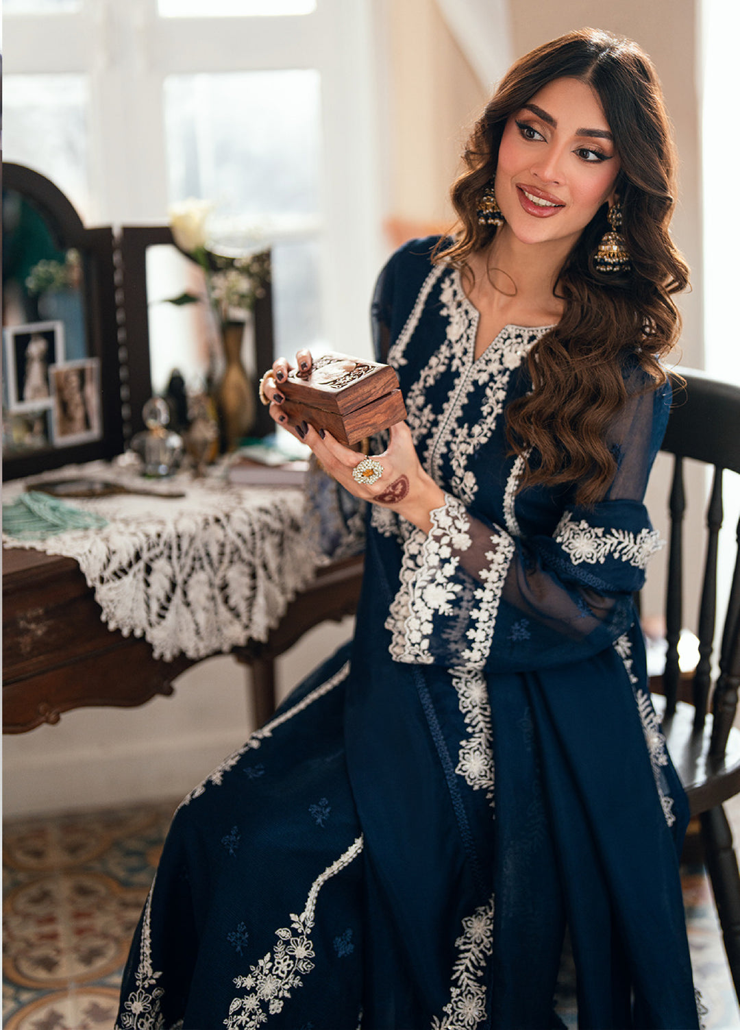 Eid Ensembles by Azure Unstitched Embroidered Khaddi Net 3 Piece Suit  AZ26UEE ES-140 Stellar Blue