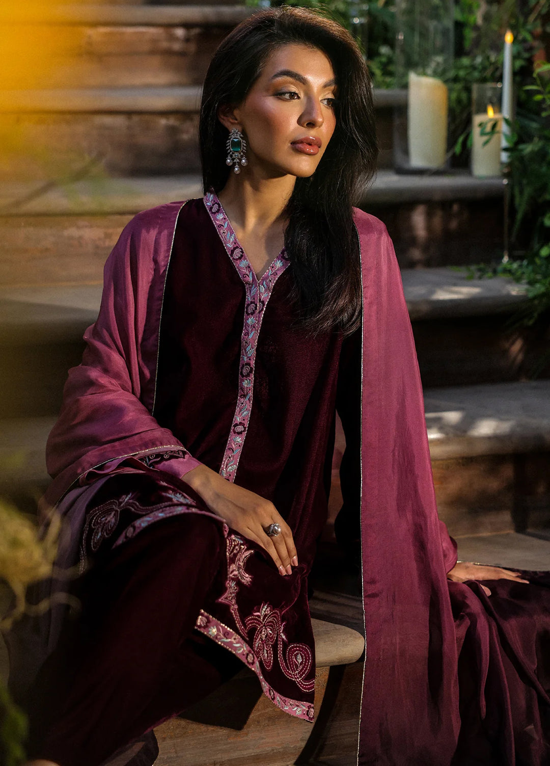 Elayra by Sahar Pret Velvet 3 Piece Embroidered Plum Reverie - Festive Collection