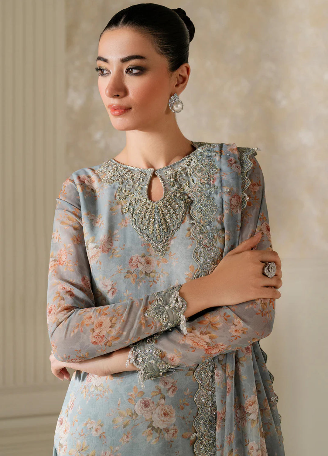 Chantelle by Baroque Unstitched Chiffon Embroidered Suits 3 Piece BQ25FC UF-4165 - Festive Collection