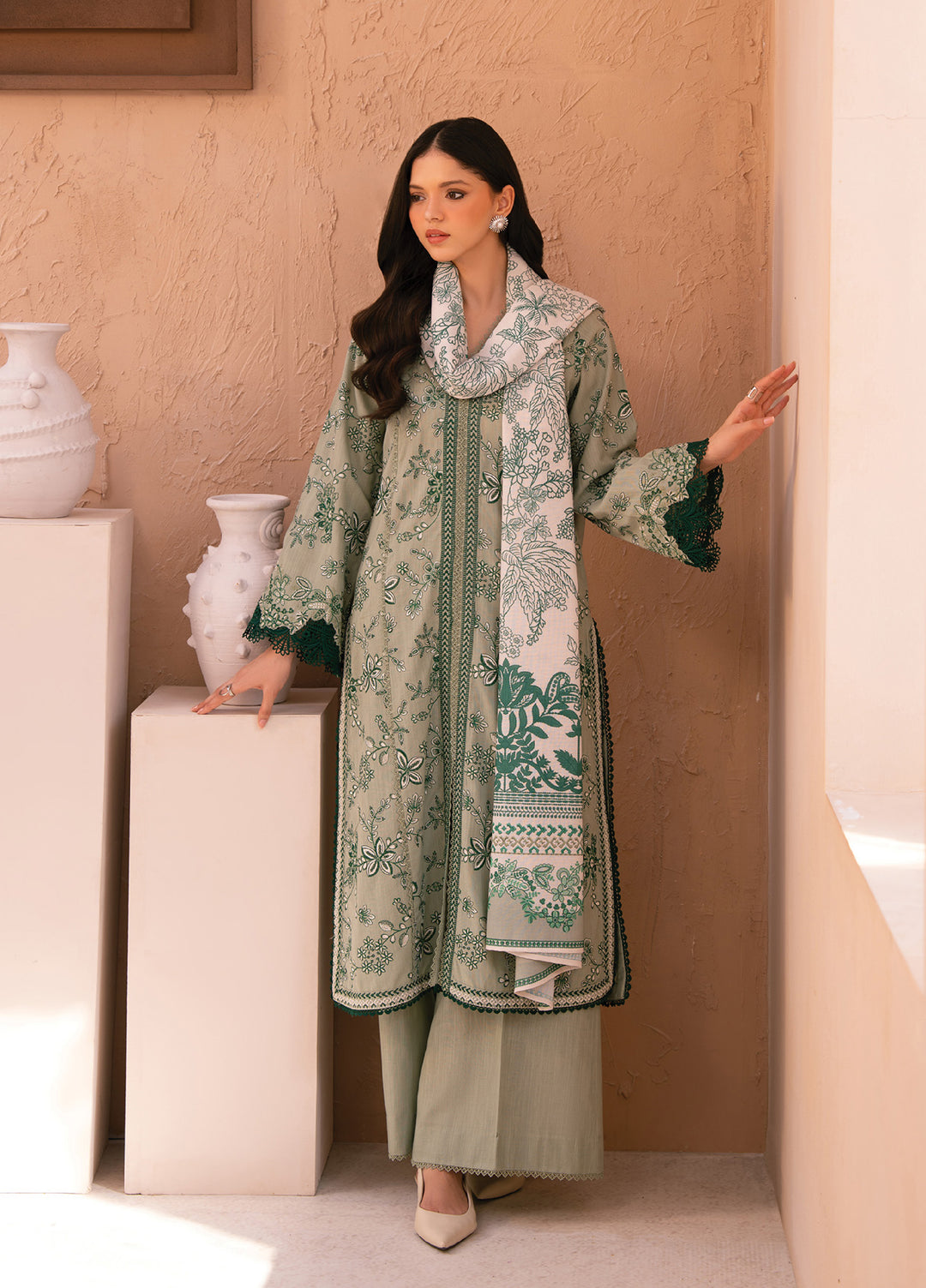 Xenia Unstitched Slub Khaddar Unstitched Embroidered Suits 3 Piece XE25SK D-02 Khayr - Winter Collection