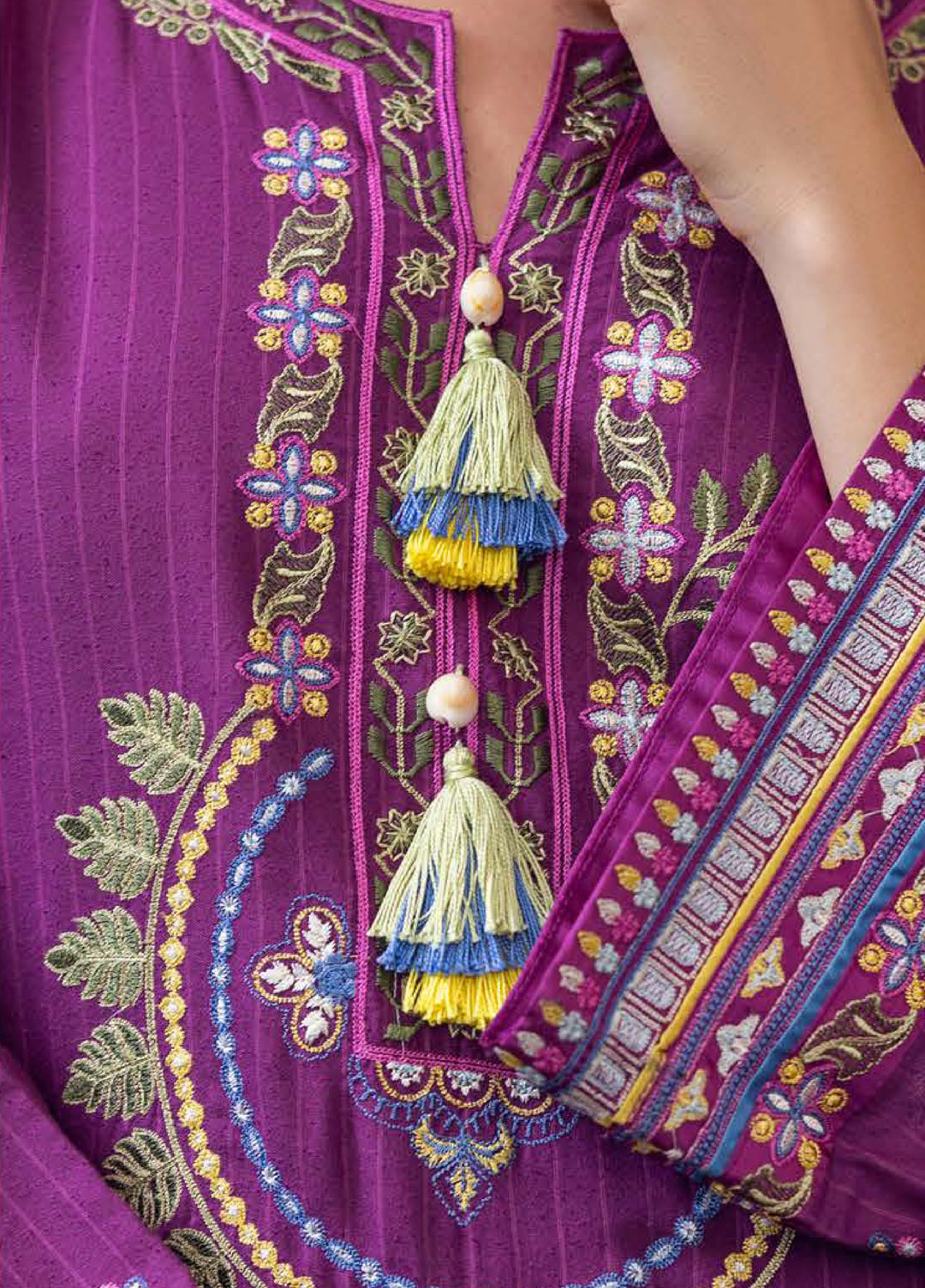 Symphony Hemline by Mushq Unstitched Karandi Embroidered 3 Piece MU25SK Plum Swirl - Winter Collection