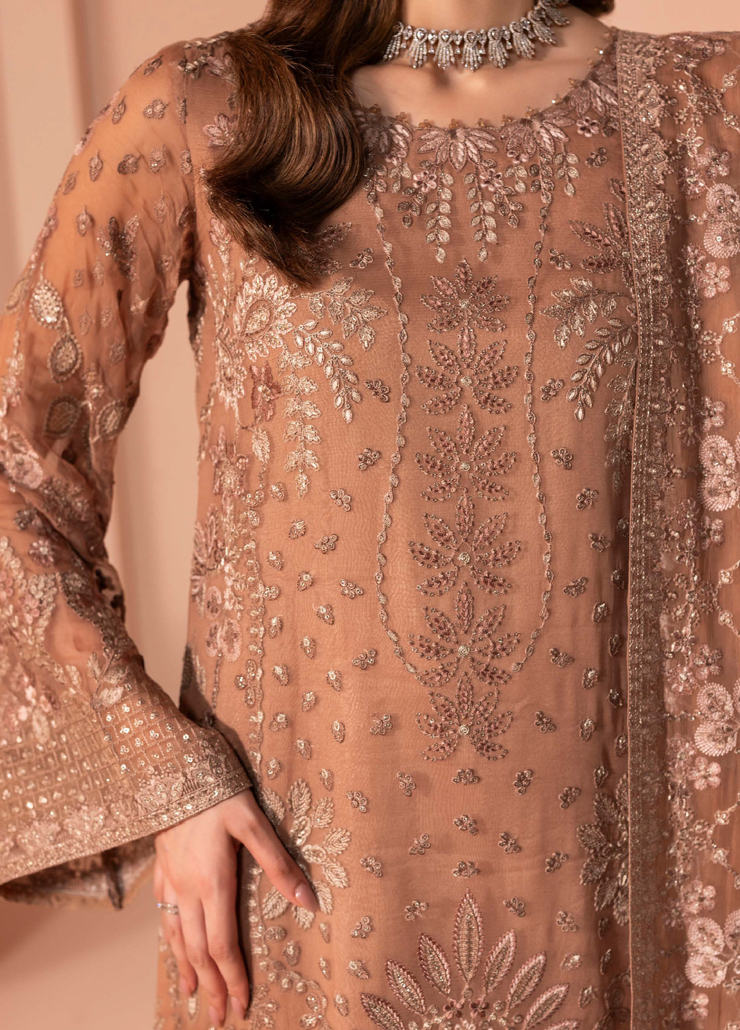 Murawwat by Lavish Premium Unstitched Luxury Chiffon Embroidered 3 peice LV25MC M-03 Rosy Nectar - Formals Collection