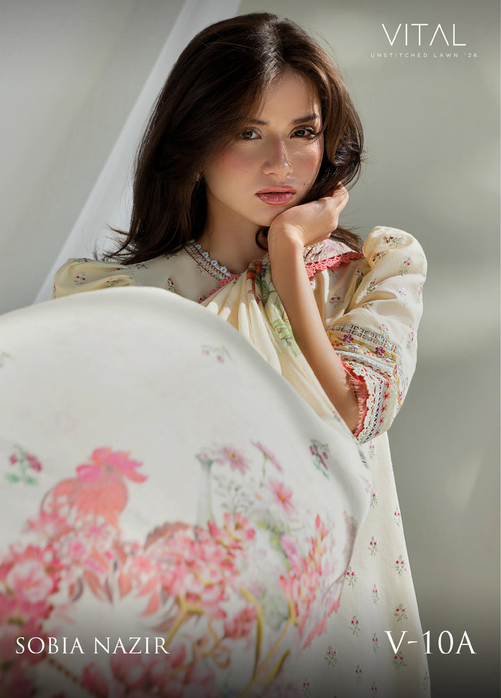 Vital by Sobia Nazir Unstitched Embroidered Lawn 3 Piece Suit SN26UVL 10A - Summer Collection