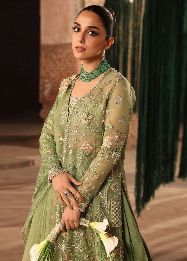 Crimson Unstitched Embroidered Poly Net 3 Piece Suit CR26UW D-5 Matwali Mint - Festive Collection