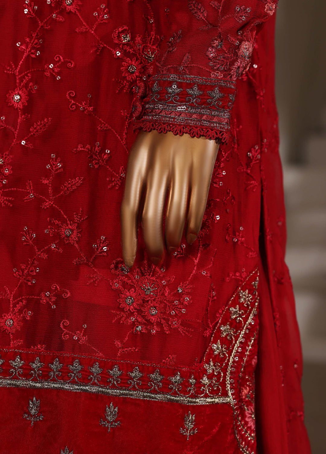 Fasane by HZ Textiles RTW Embroidered Chiffon 3 Piece Suit HZ26UCF HZK-239 Maroon - Festive Collection