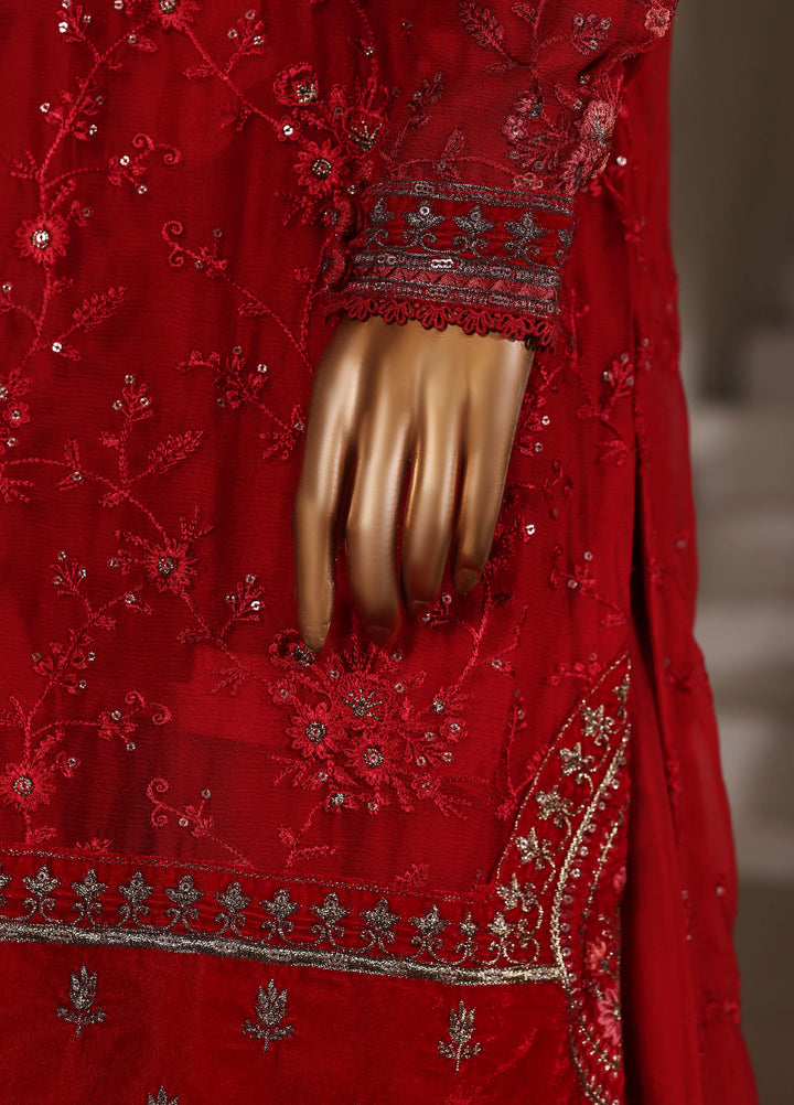 Fasane by HZ Textiles RTW Embroidered Chiffon 3 Piece Suit HZ26UCF HZK-239 Maroon - Festive Collection