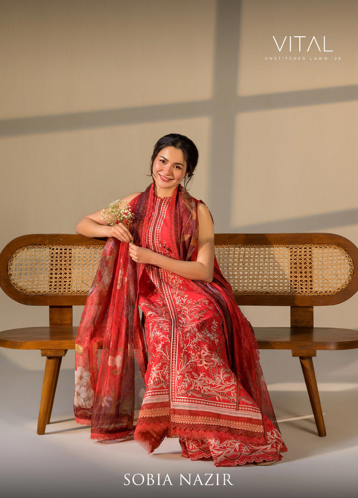 Vital by Sobia Nazir Unstitched Embroidered Lawn 3 Piece Suit SN26UVL 12A - Summer Collection
