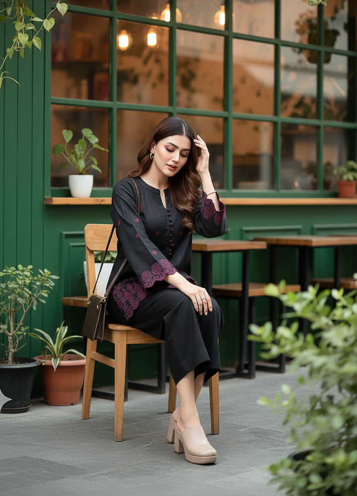 Lakhany Women Pret Embroidered Cambric Shirt Black - Winter Collection