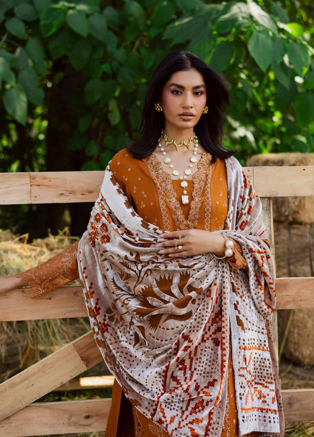 Nureh Exclusive Unstitched Luxury Palachi Embroidered Leather Peach Suits 3 Piece NU25PS NE-188 - Winter Collection