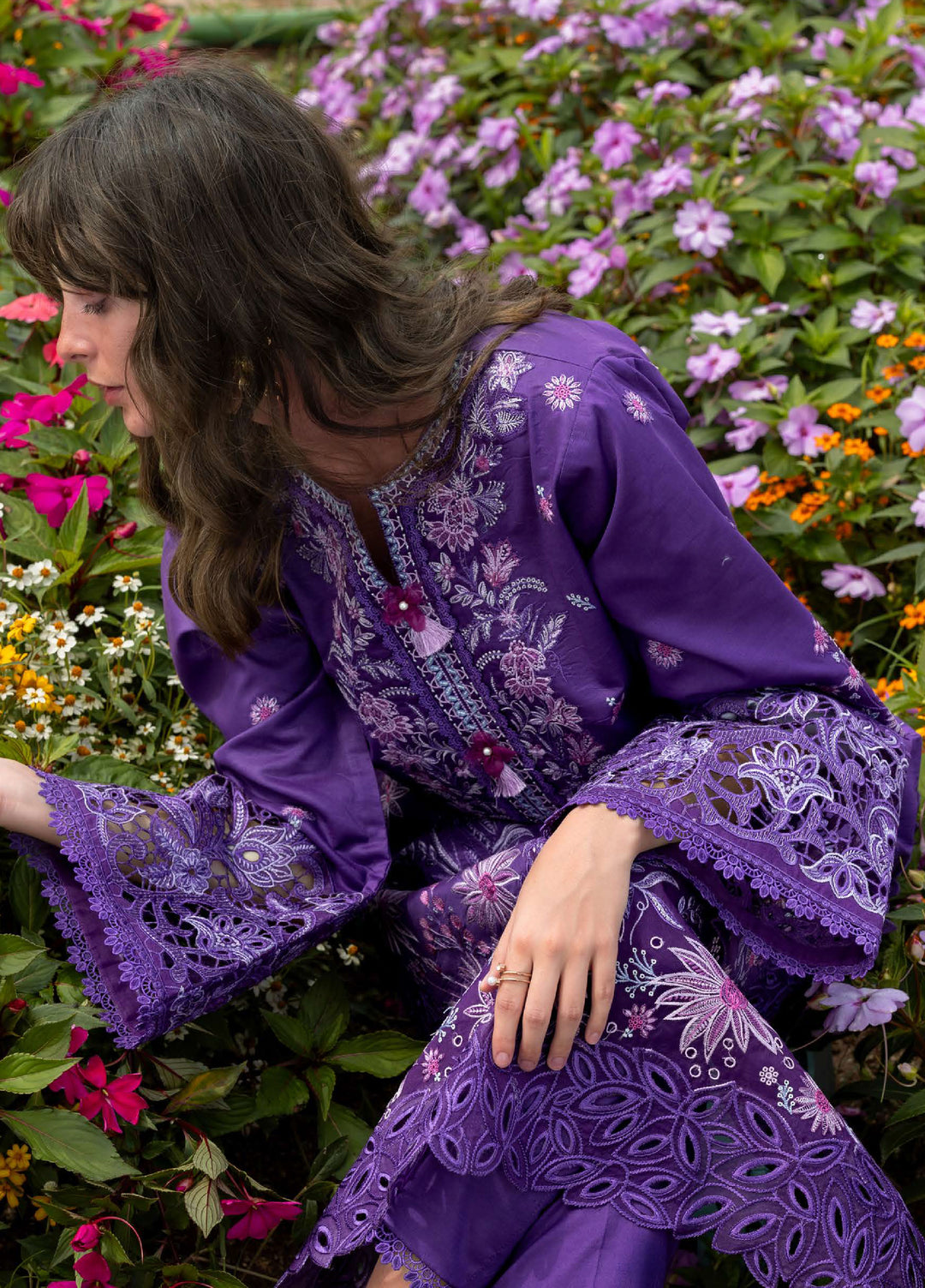 The Secret Garden by Mushq Hemline Unstitched Lawn 3 Piece Suit MU26USG D-12B Lily Veil - Summer Collection