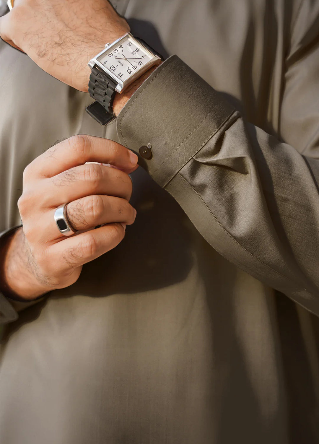 Misaal by Divinely Crafted Solids Shalwar Kameez For Men Moss Green Blended SK340-0725-MG - Summer Collection