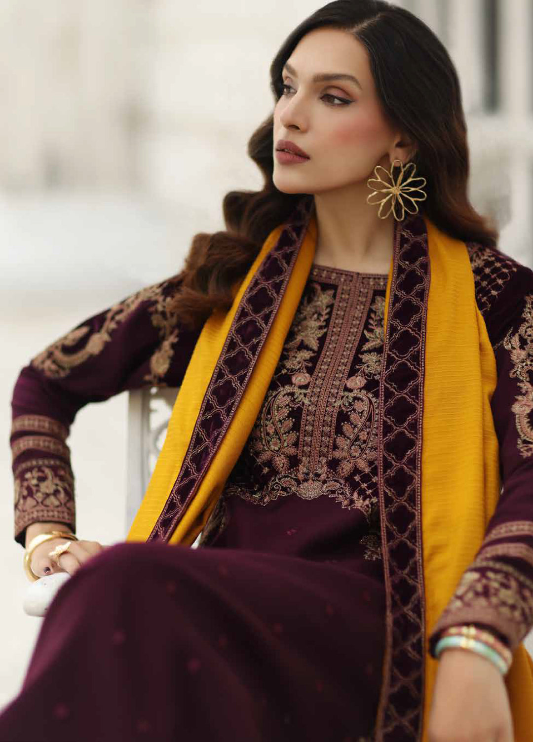 Charizma Signature Unstitched Embroidered Peach Leather 3 Piece CRZ25SP CSW5-09 - Winter Collection