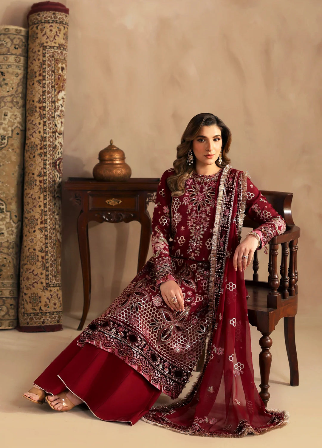 Xenia Formals Unstitched Embroidered Koraen Silk 3 Piece Suit XF26UF D-4 KHUBAN - Festive Collection
