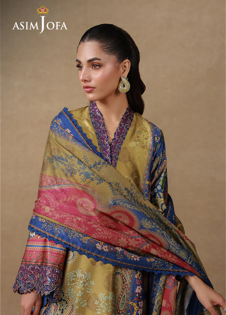 Asim Jofa Unstitched Printed Silk 3 Piece Suit AJ26UPS AJULSC-01 - Casual Collection