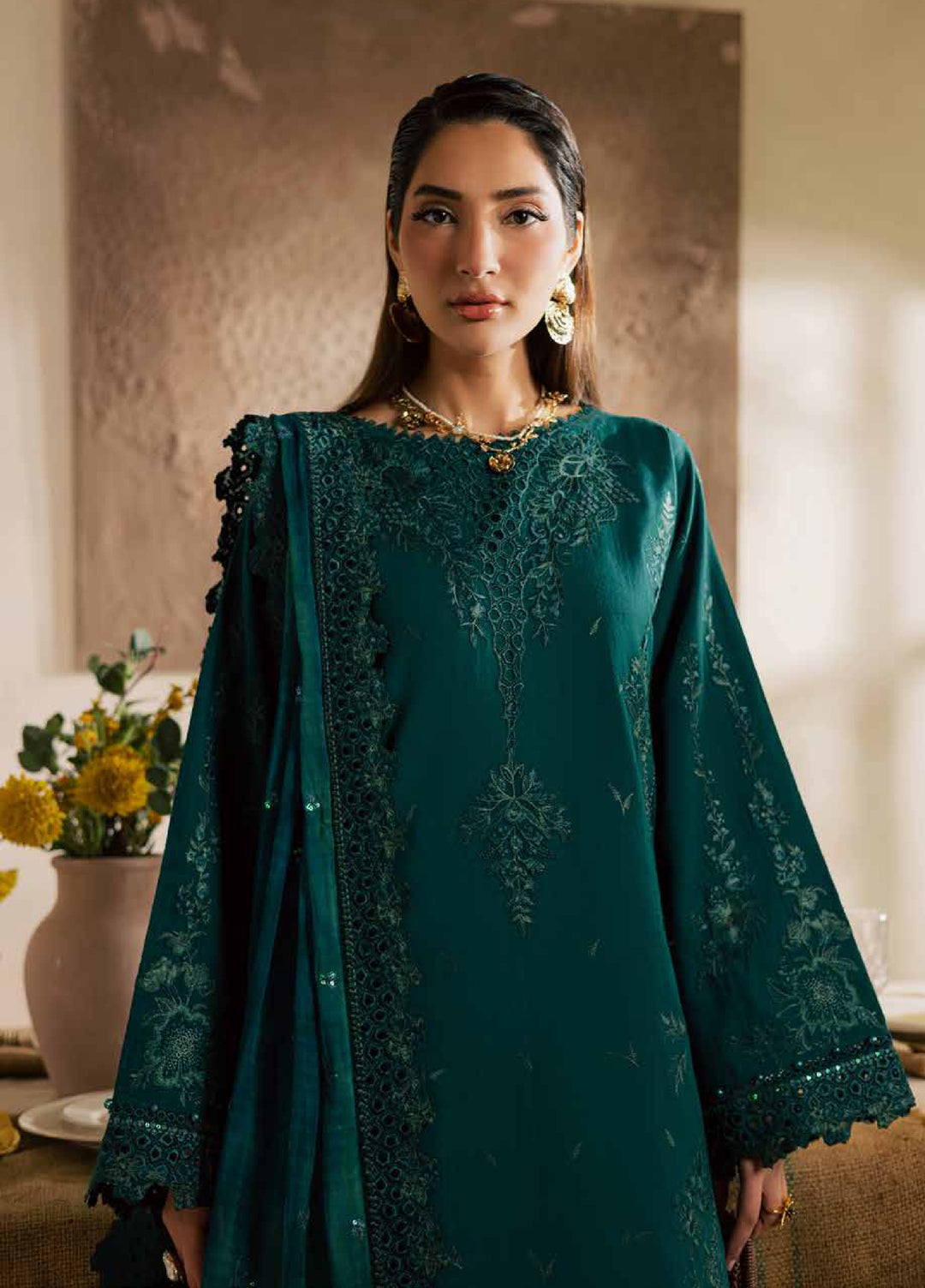 Nureh Exclusive Unstitched Lawn Karandi Embroidered 3 Piece Suit NU26UE NE-220 - Spring Collection