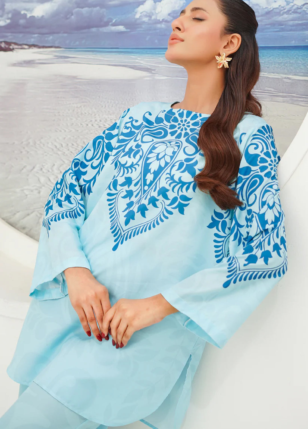 Nairah Women Pret Printed Arabic Lawn Suit NAH26PN Aqua Blue - Spring Collection