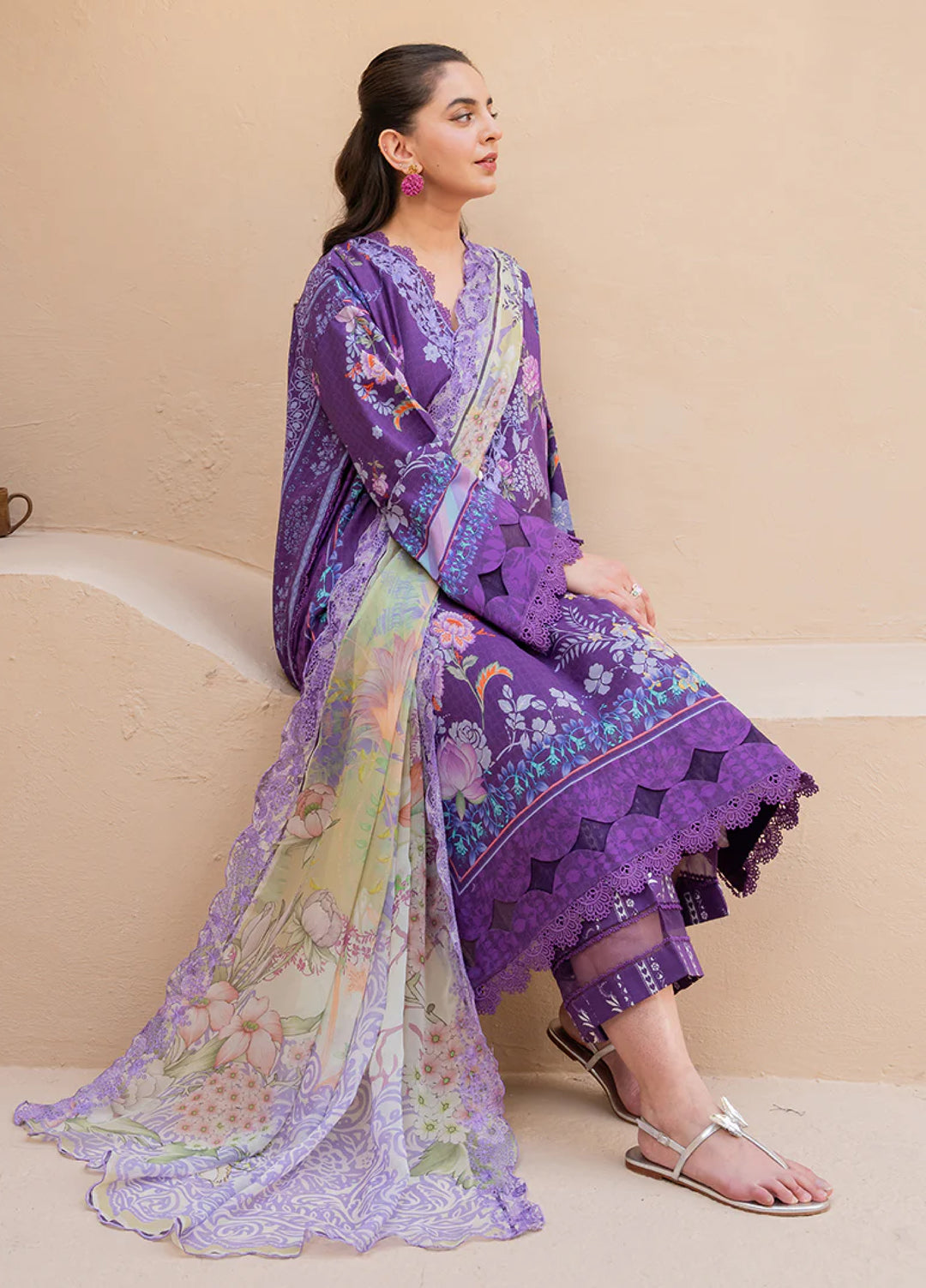 Summer in Bloom By Roheenaz Unstitched Printed Lawn 3 Piece Suit RN26USBL 38B Poppy Patel - Festive Collection