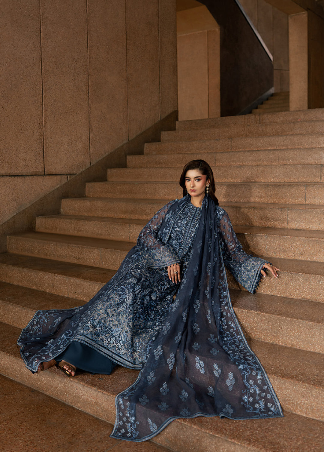 Lazawal by Lavish Premium Unstitched Embroidered Chiffon 3 Piece Suit LVP26UCL Sapphire Veil - Festive Collection
