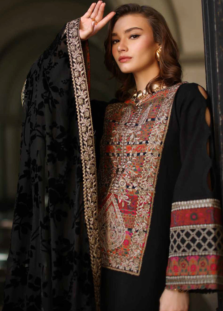Poshima by Charizma Unstitched Peach Leather Embroidered Suit with Velvet Shawl 3 Piece CRZ25LW PSW5-21 - Winter Collection
