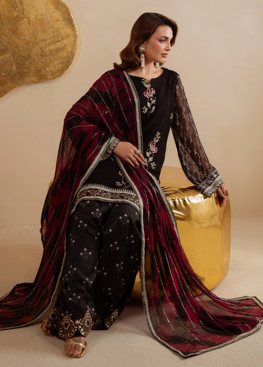 Amaya by Nureh Unstitched Luxury Chiffon Embroidered 3 Piece Suit NU26UA AM-36 - Festive Collection