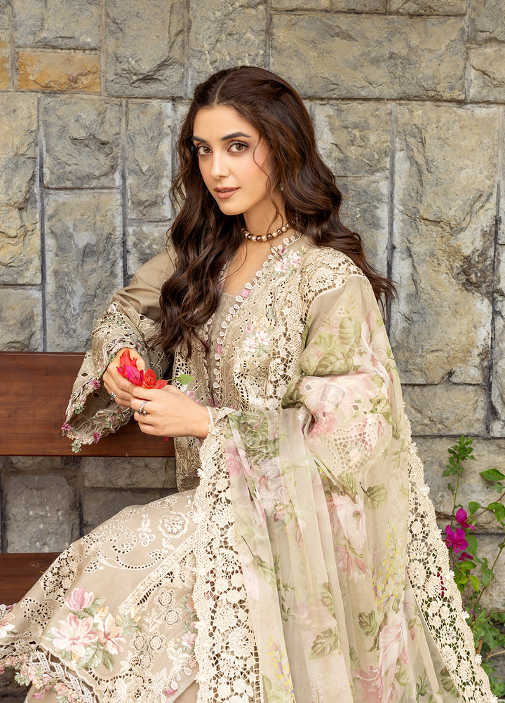Elaf Premium Unstitched Embroidered Luxury Lawn 3 Piece Suit EL26UPL ELY-2A CAMELLIA - Summer Collection