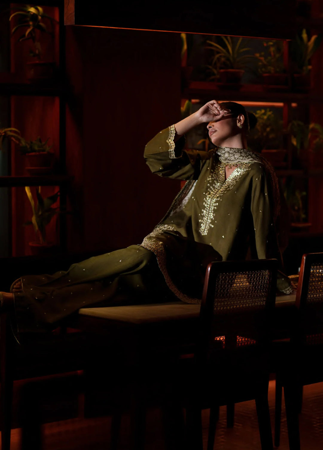 Eala by Casuallite RTW Embroidered Silk Viscose 3 Piece Suit CL26PSEA 06 VERDANT HEIRLOOM - Festive Collection