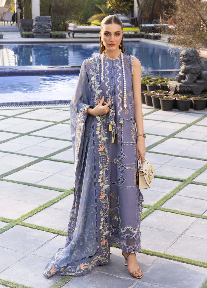 Flow by Crimson Unstitched Embroidered Lawn 3 Piece Suit CR26UFL D1 B-Deep Periwinkle - Festive Collection
