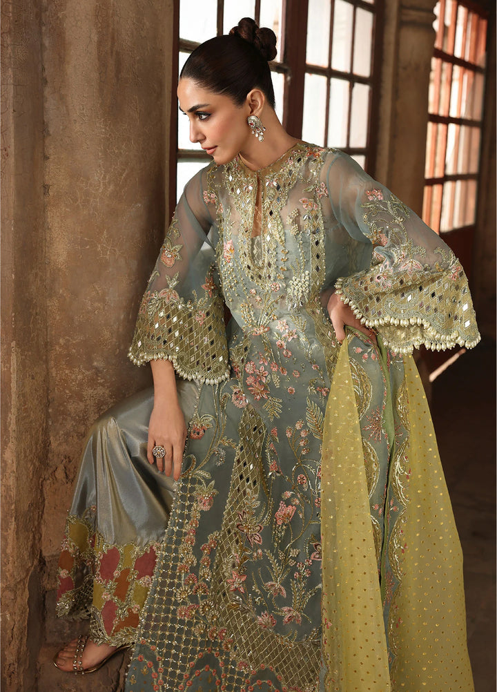 Crimson Unstitched Embroidered Organza 3 Piece Suit CR26UW D-6 Jhalak SunShine Blue - Festive Collection