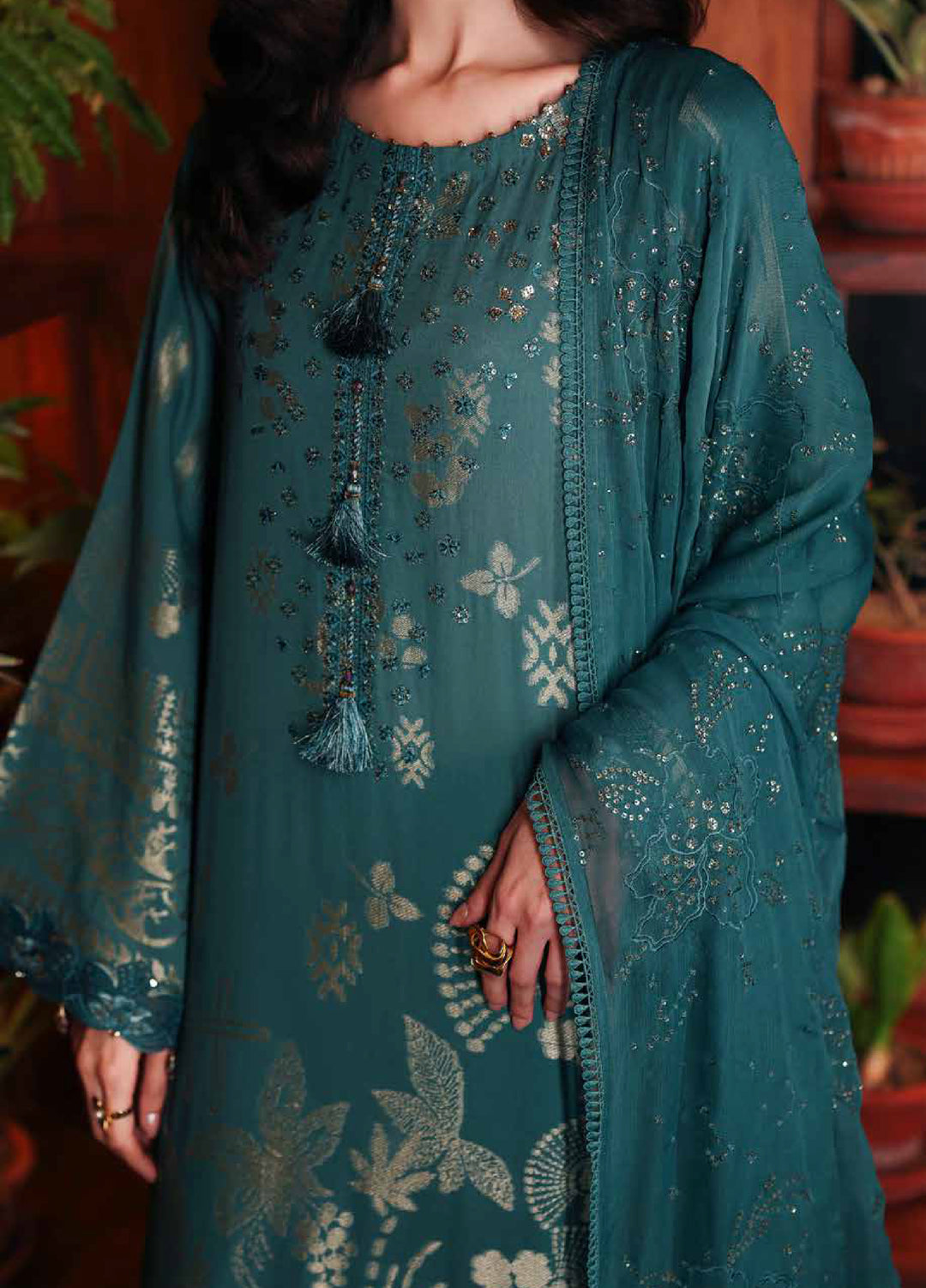 Nureh Exclusive Unstitched Embroidered Lawn Jacquard 3 Piece Suit NU26EU NE-224 - Festive Collection