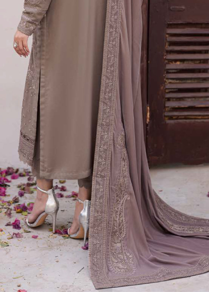 Nureh Exclusive Unstitched Luxury Leather Peach Velvet Shawl Embroidered Suits 3 Piece NU25NS NE-201 - Festive Collection