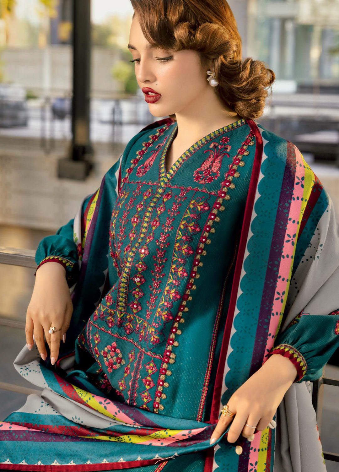 Poshima by Charizma Unstitched Embroidered Peach Leather Suits 3 Piece CHR26PU PSW5-26 - Winter Collection