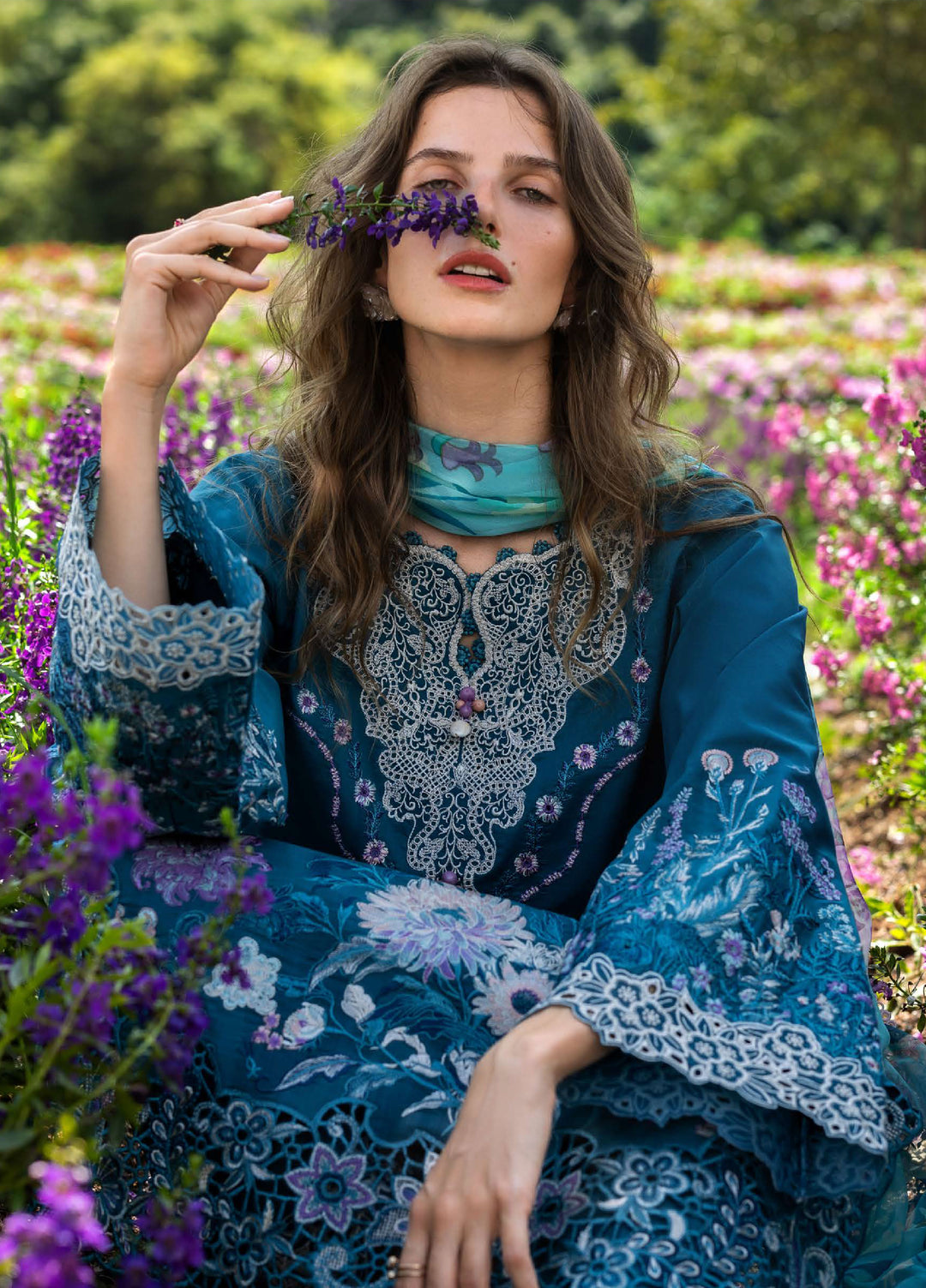 The Secret Garden by Mushq Hemline Unstitched Lawn 3 Piece Suit MU26USG D-15B Emerald Fern - Summer Collection