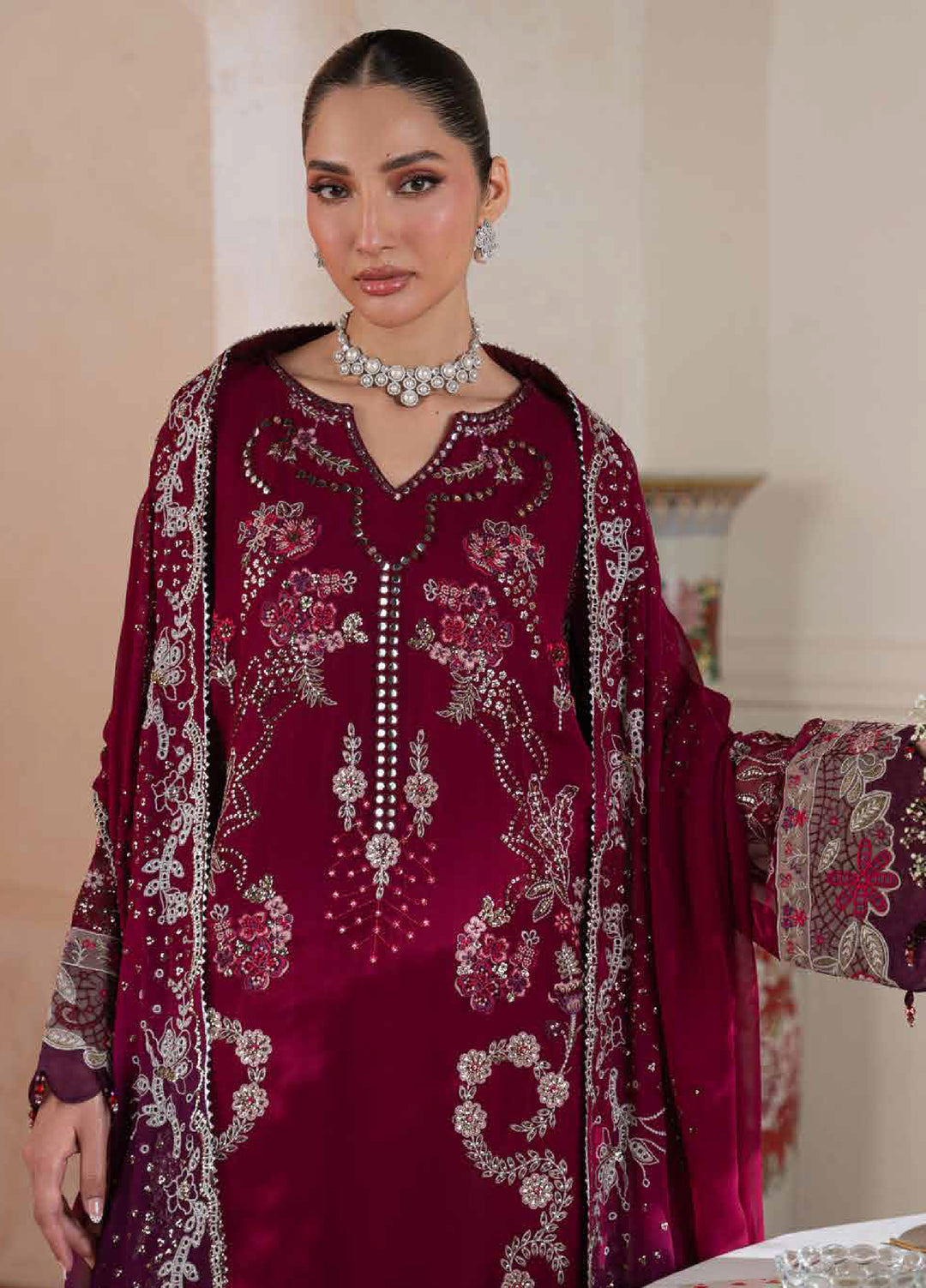 Amaya by Nureh Unstitched Embroidered Chiffon 4 Piece Suit NU26UCA AM-40 - Festive Collection