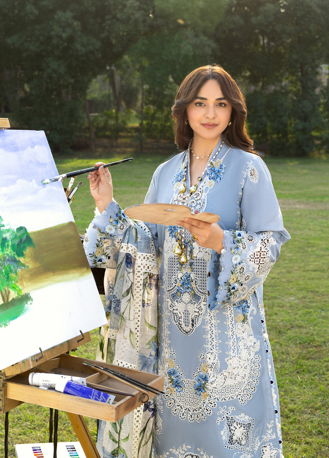 Elaf Premium Unstitched Embroidered Luxury Lawn 3 Piece Suit EL26UPL ELY-1B SERENITY - Summer Collection